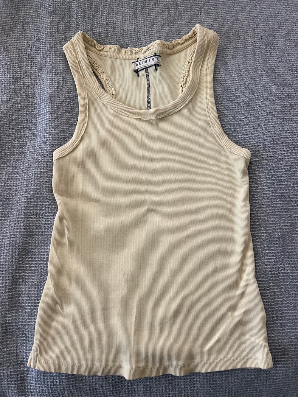 Like New We The Free Ribbed light yellow Tank with Lace Trim